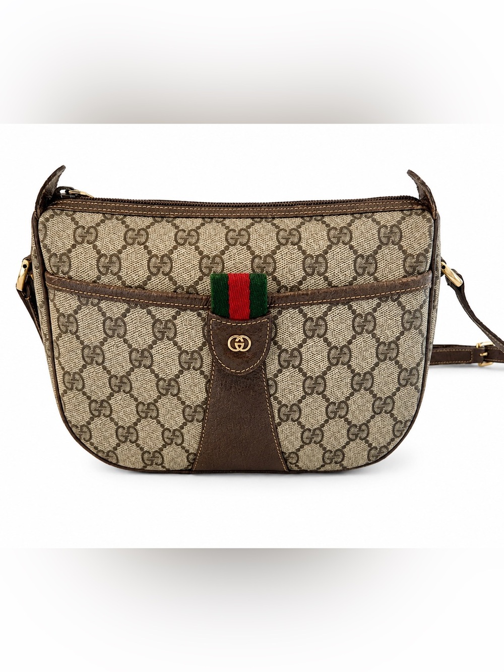 Authentic 1980s Gucci GG Supreme Web Stripe Crossbody Shoulder Bag